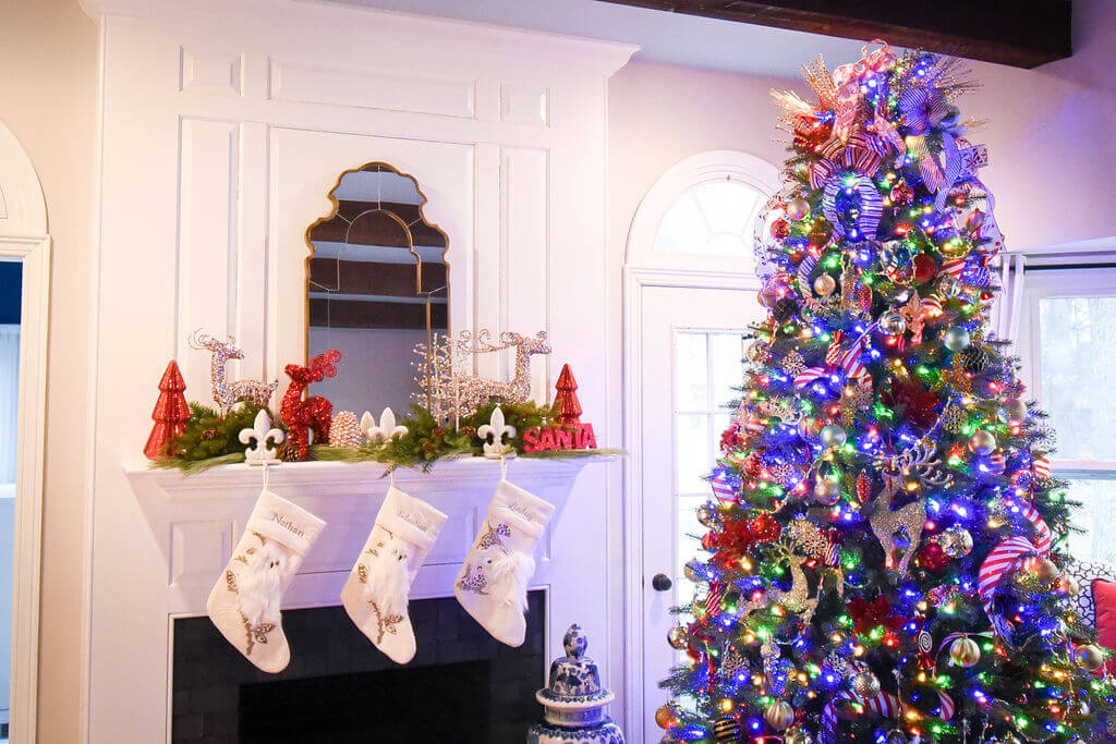 Fireplace Mantel decorated for the Christmas Holiday Lindsey Putzier Design Studio Ohio