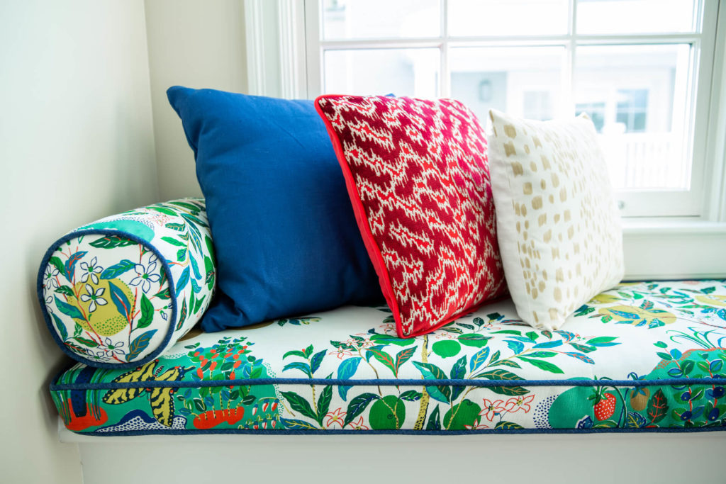 Cushioned Custom Window Seat with Custom Pillows Lindsey Putzier Design Studio