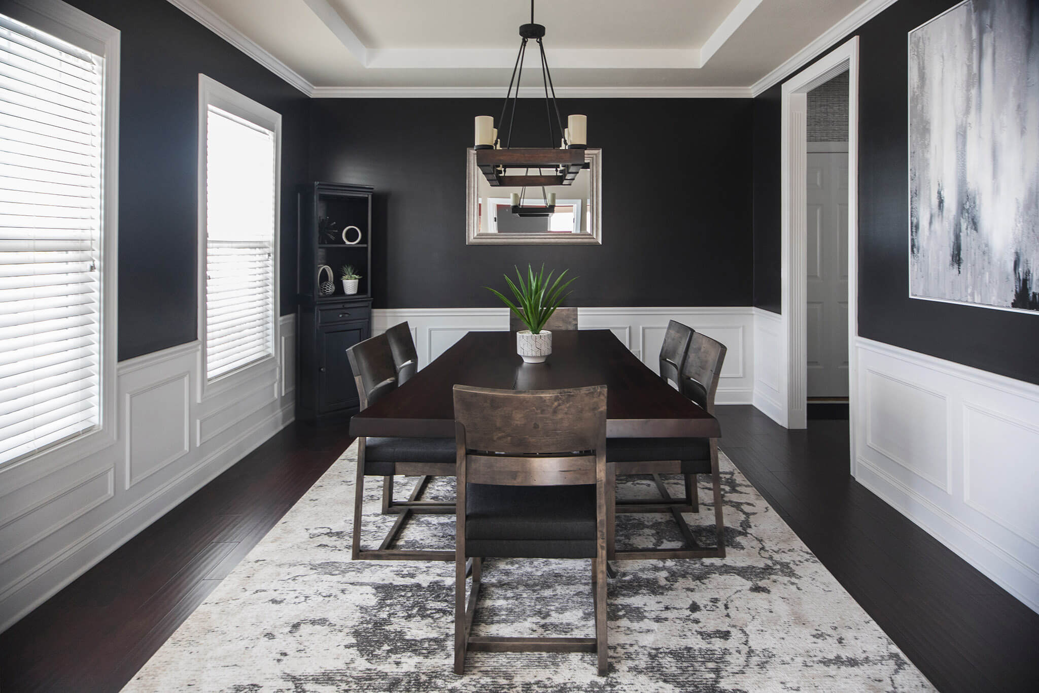 Moody Urban Home Dining Room Space After Lindsey Putzier Design Studio Hudson, OH