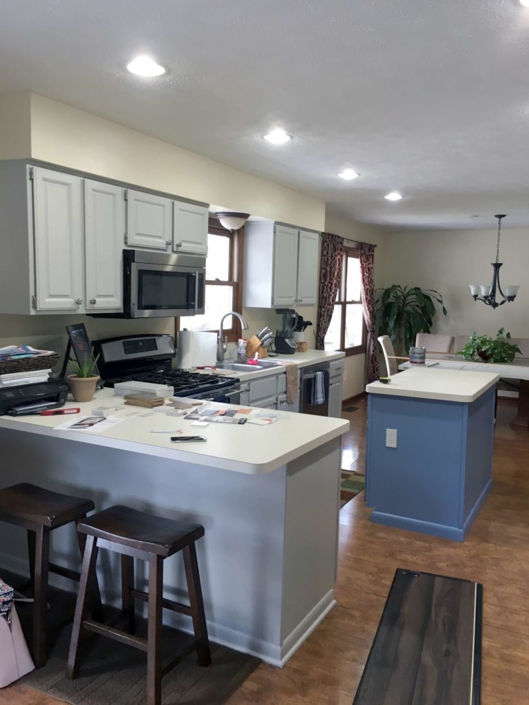 Floor Samples in Before Kitchen Space Lindsey Putzier Design Studio