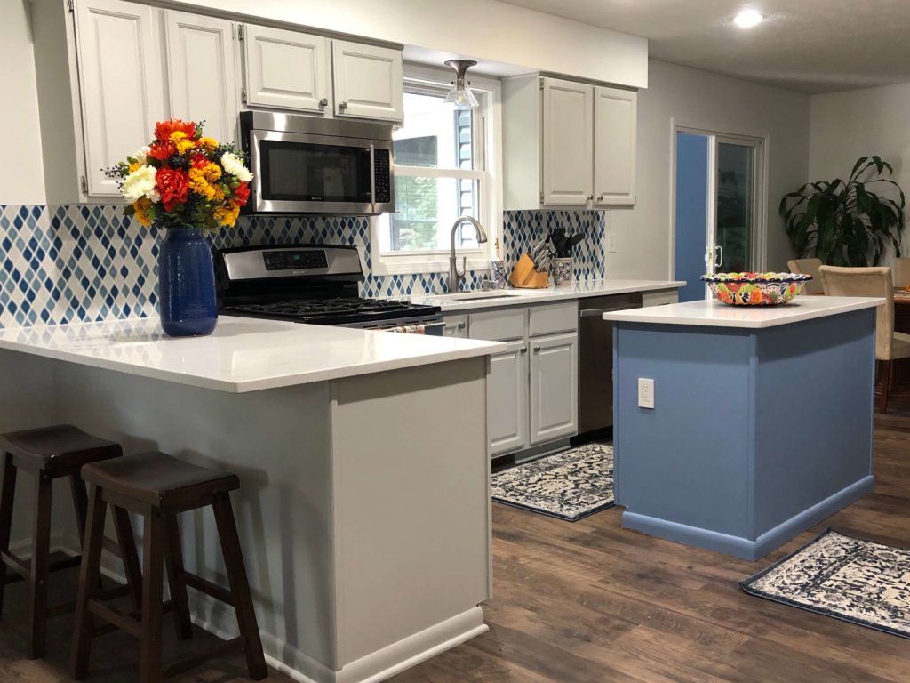 Brecksville Kitchen Design Gray Cabinets Blue Island Lindsey Putzier Design Studio