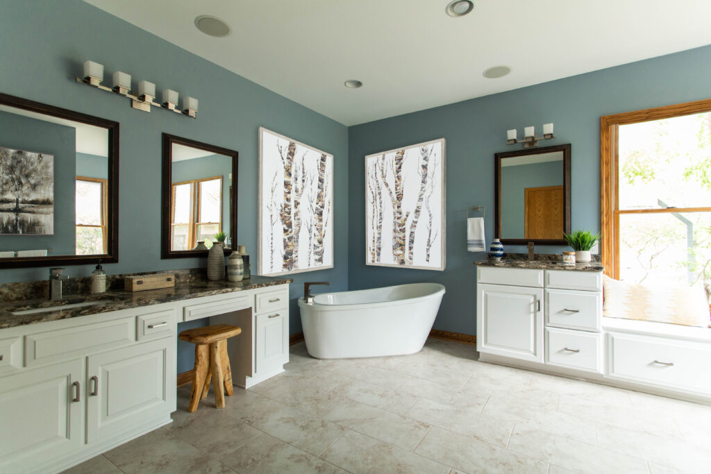 White cabinets in Nature-Inspired Master Bath Lindsey Putzier Design Studio