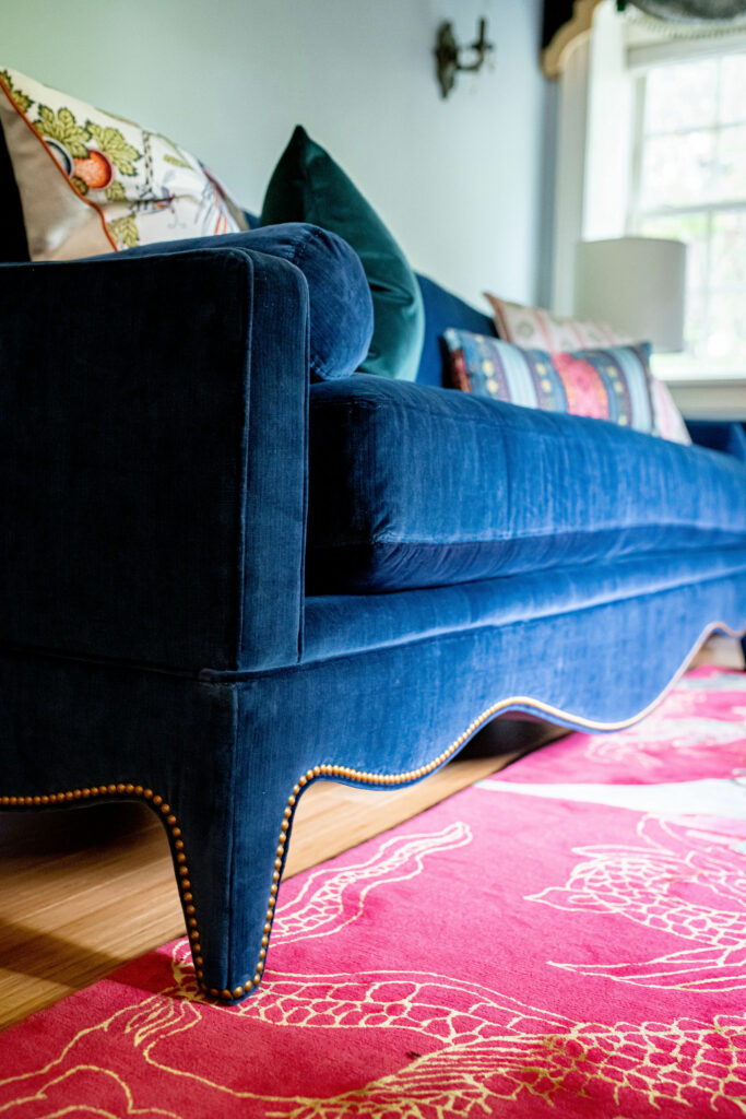 striated velvet with nailheads custom sofa Lindsey Putzier Design Studio Ohio