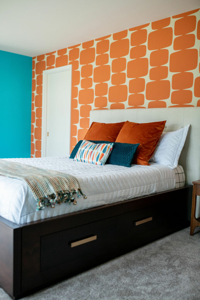 After image of Owner's Suite custom bed designed by Lindsey from Lindsey Putzier Design Hudson, OH