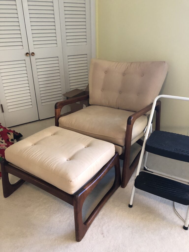 Before image of vintage chair and ottoman Lindsey Putzier Design Studio Ohio