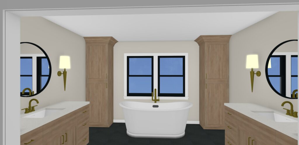 3D Rendering of double vanity bathroom Lindsey Putzier Design Studio