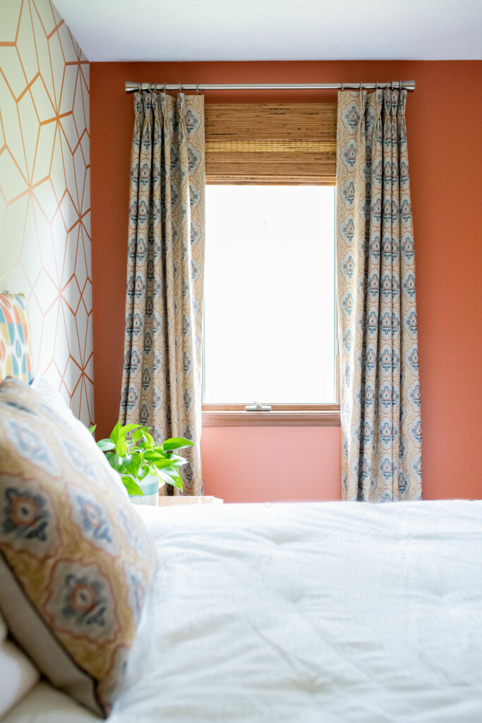 Custom drapery window treatments in Bedroom design Lindsey Putzier Design Studio Hudson, OH