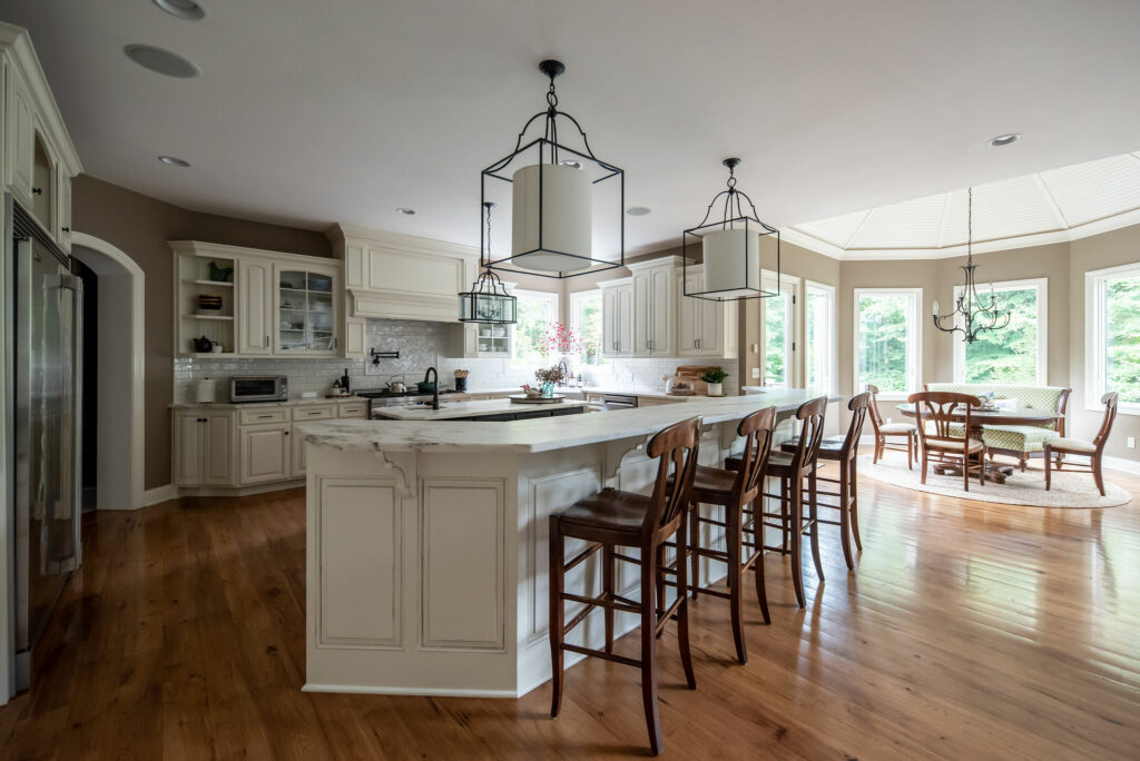 After image of Kitchen Design with larger pendants, new bar stools, and more! Hudson, OH Lindsey Putzier Design Studio
