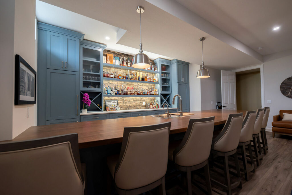 Counter and barstools within Whiskey Bar design. Lindsey Putzier Design Studio Hudson, OH