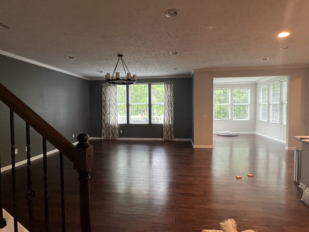 Before of living room & dining room Hudson Ohio. Lindsey Putzier interior design