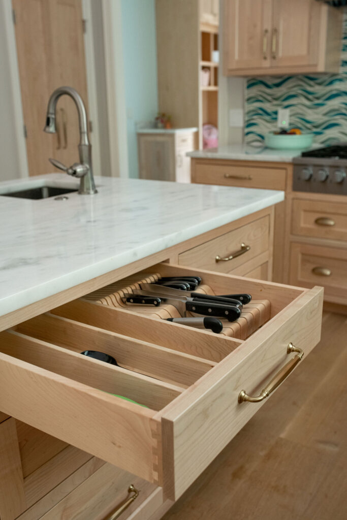 In drawer knife organization in the kitchen. Lindsey Putzier interior design