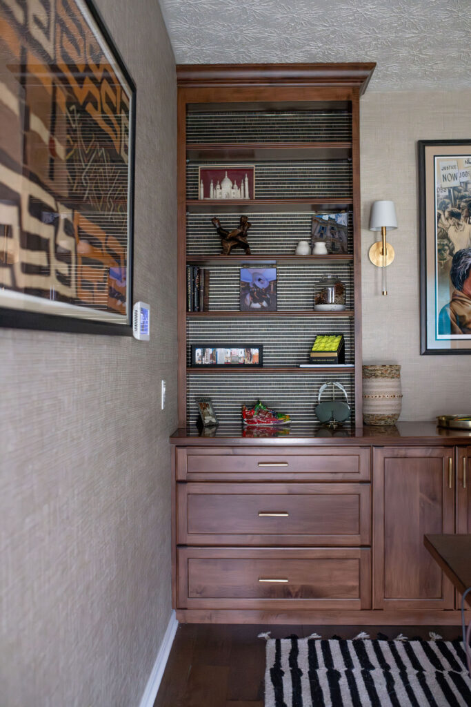 Built in shelving and storage in home office. Lindsey Putzier interior design Hudson Ohio 