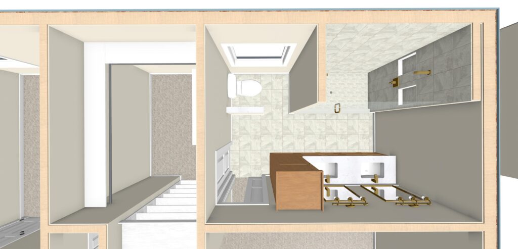 Renderings of the master bedroom with brand new layout, getting rid of the tub. Lindsey Putzier interior design Hudson Ohio 