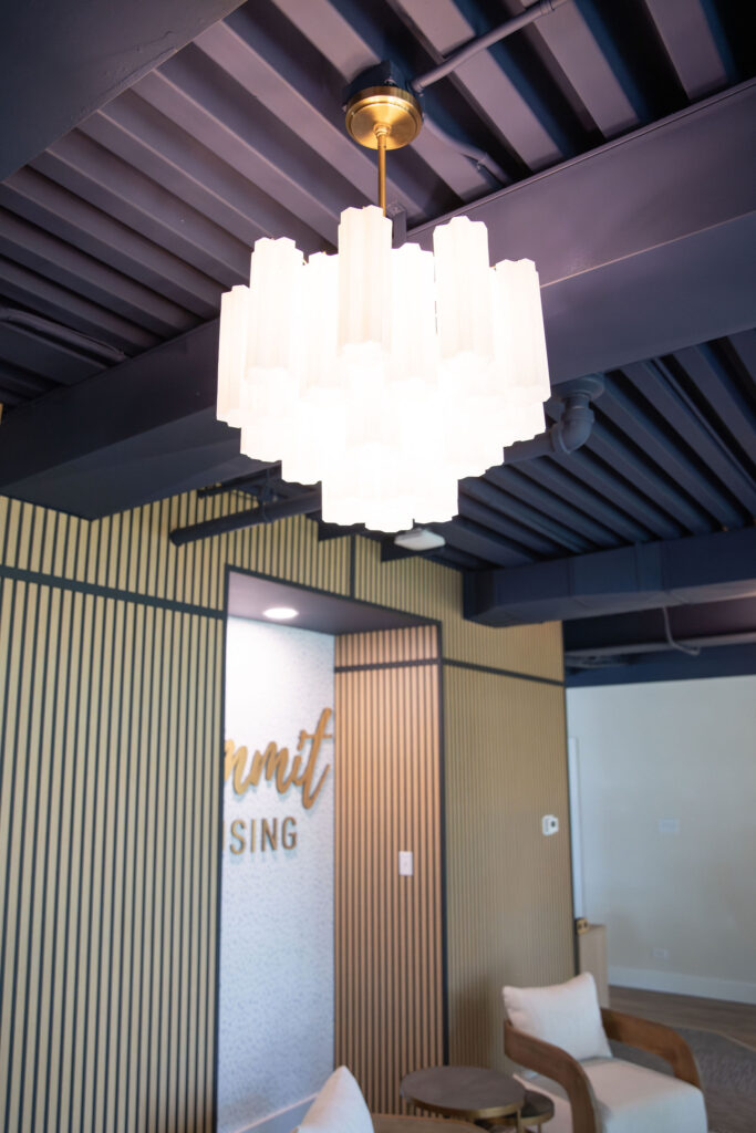 New lighting in the lobby. Cuyahoga Falls Ohio. Lindsey Putzier interior design