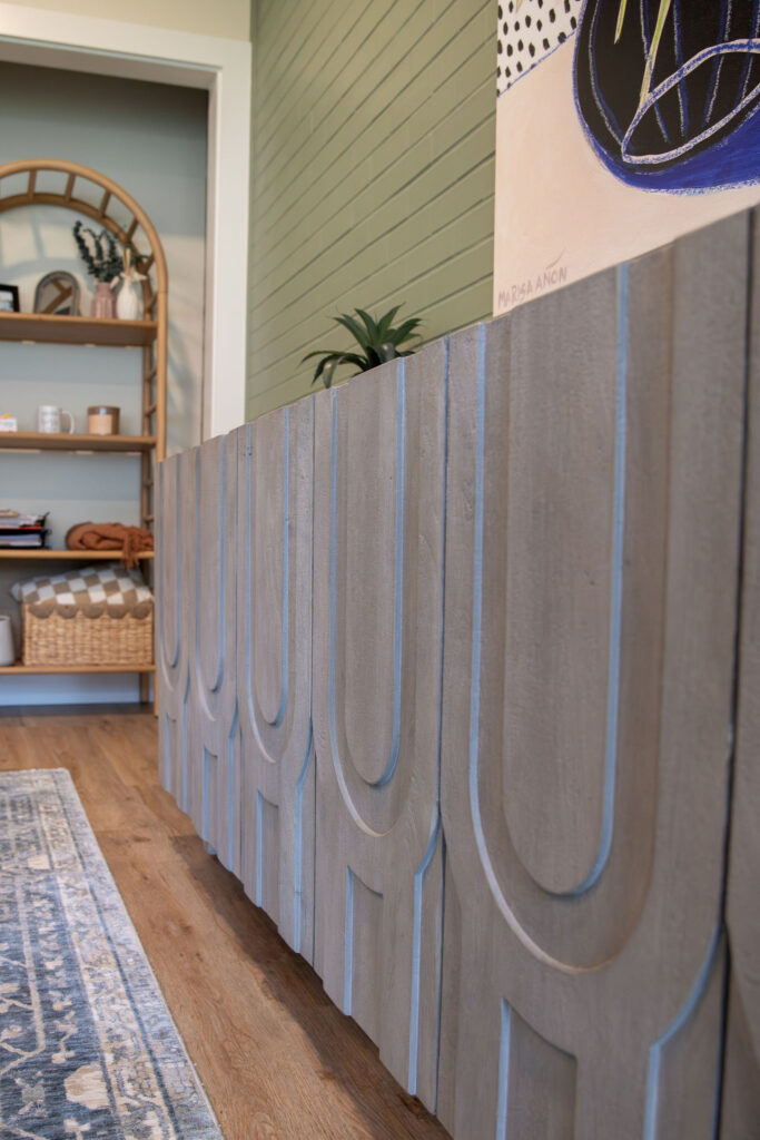 textured sideboard in the executive office. Cuyahoga Falls Ohio. Lindsey Putzier interior design