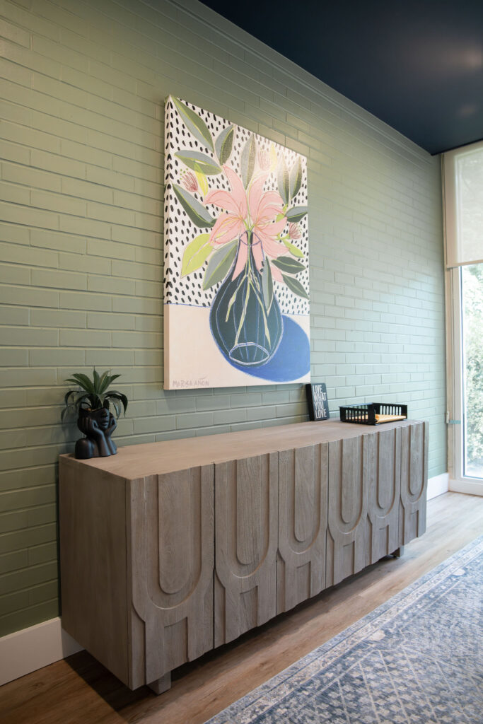 Sideboard in the main office with details. Cuyahoga Falls Ohio. Lindsey Putzier interior design