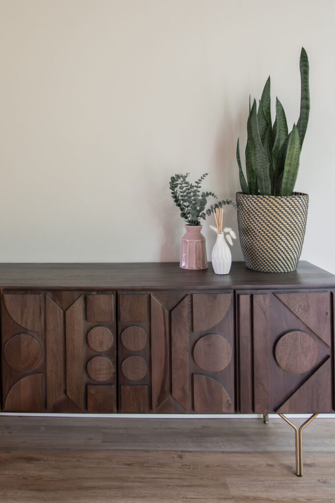 Textured sideboard in the office. Cuyahoga Falls Ohio. Lindsey Putzier interior design