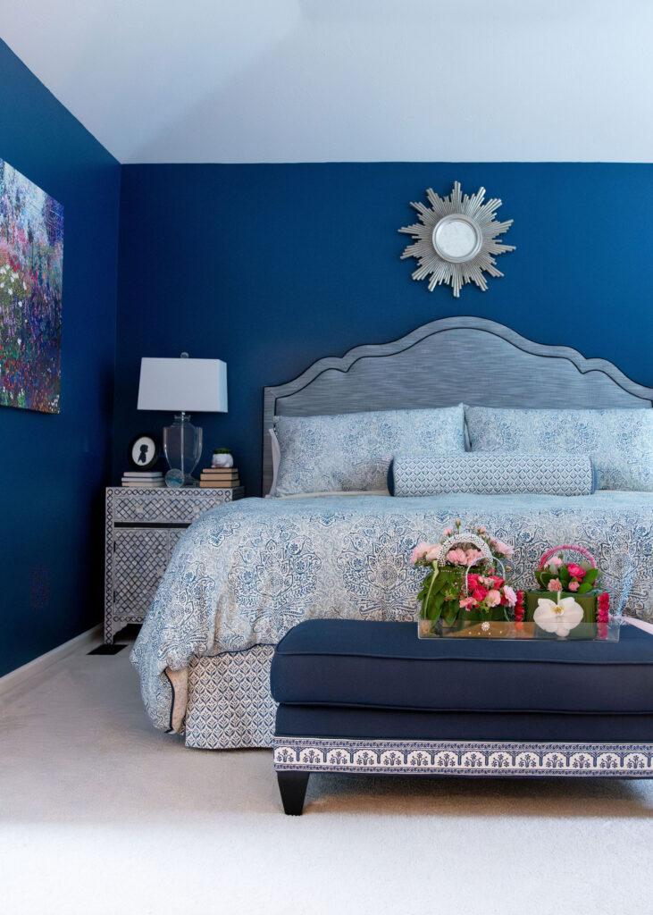 Lindsey's bedroom with blue accents Hudson Home and Garden Show 2026, interior design, Lindsey Putzier