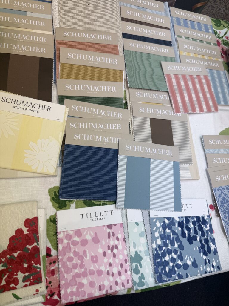 Fabric sample swatches for a project Hudson Ohio interior design Lindsey Putzier 
