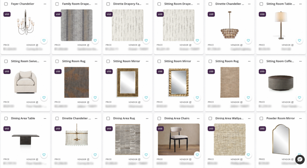 example of products in our Mydoma software Hudson Ohio interior design Lindsey Putzier 