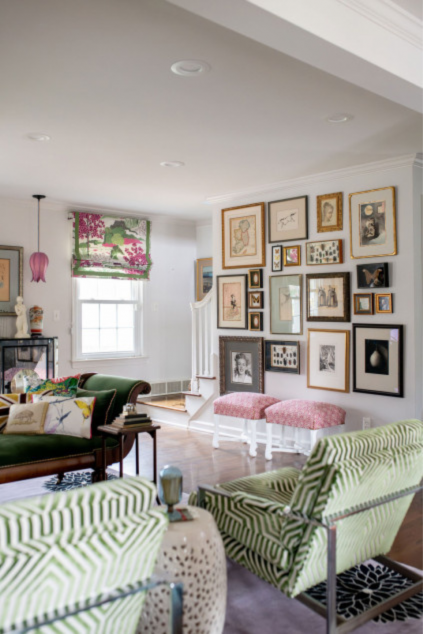 Living room with gallery wall Hudson Ohio interior design Lindsey Putzier 
