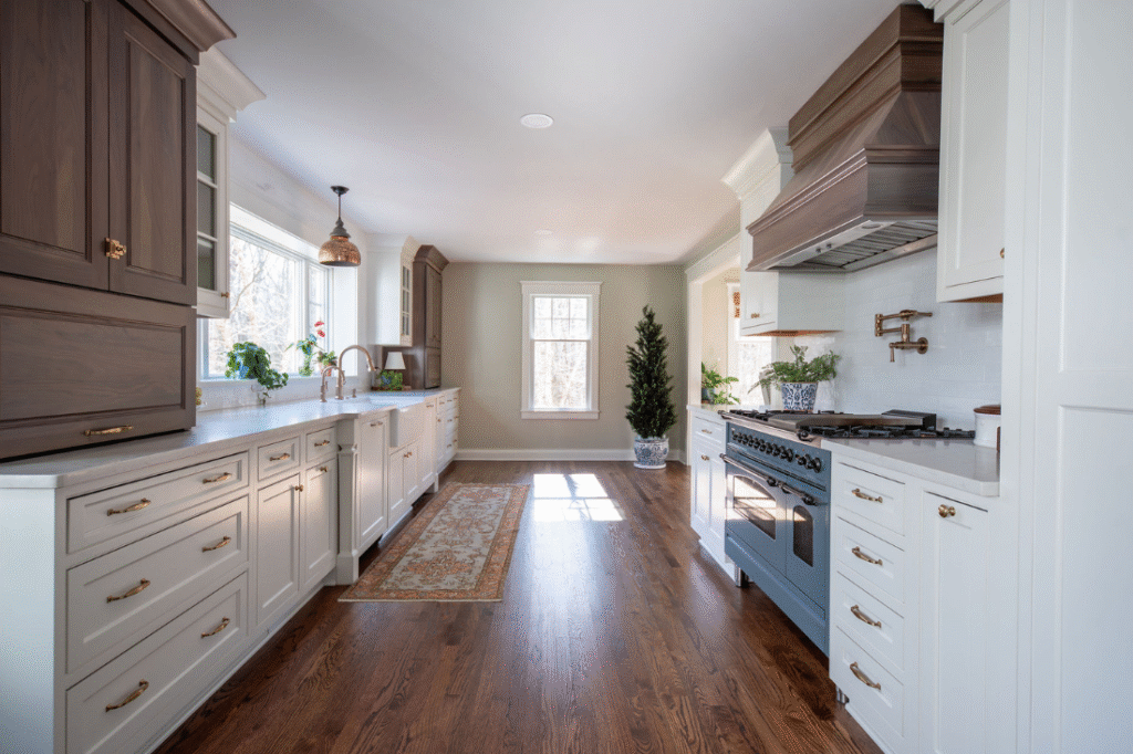 Kitchen with open layout, easily accessible drawers and countertops. aging in place, Hudson Ohio Lindsey Putzier interior design