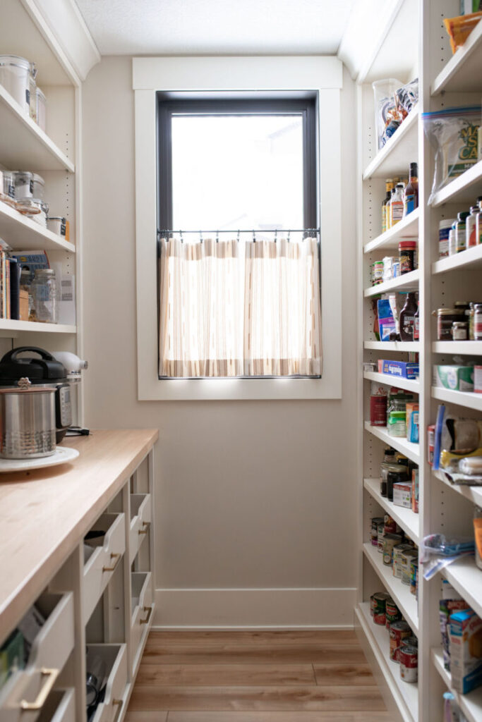 Pantry with open shelving. aging in place, Hudson Ohio Lindsey Putzier interior design