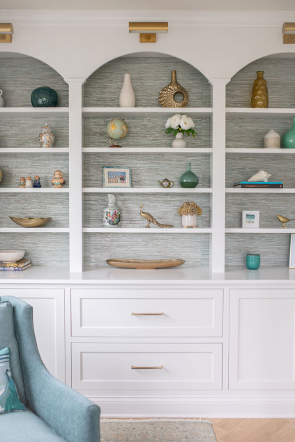 Bookshelves in the home office. Lindsey Putzier interior design Hudson Ohio