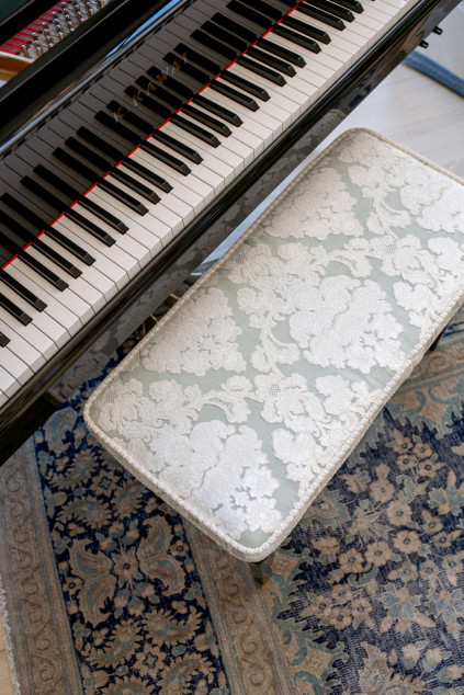 Piano bench that was reupholstered. Hudson Ohio interior design Lindsey Putzier 