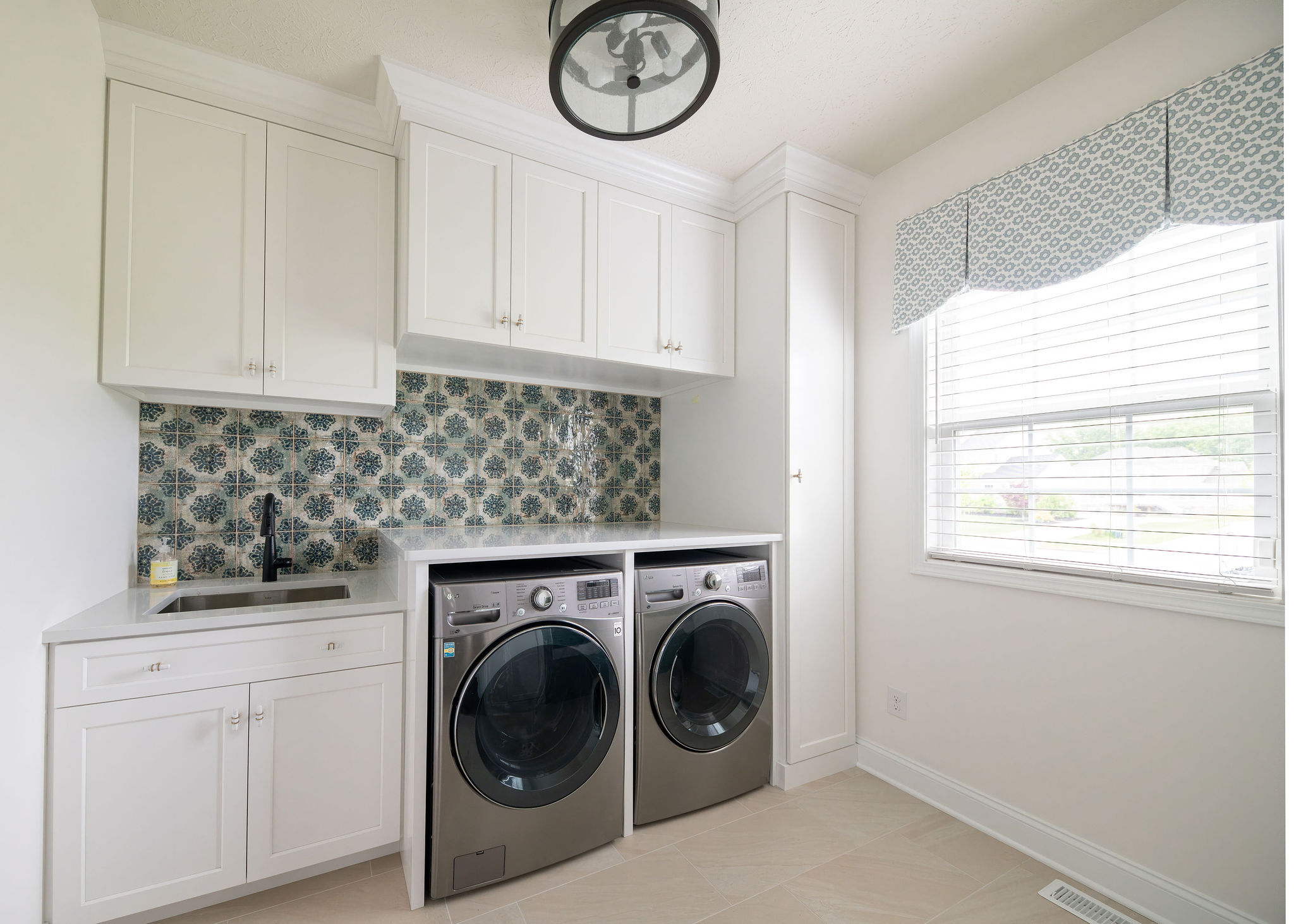 Cornice board in the laundry/ mud room. Hudson Ohio interior design Lindsey Putzier 