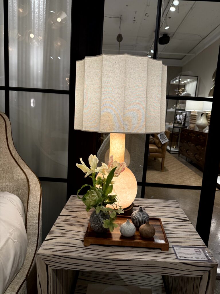 Table lamp with scalloped shade. High Point Market Lindsey Putzier interior design, Hudson Ohio 