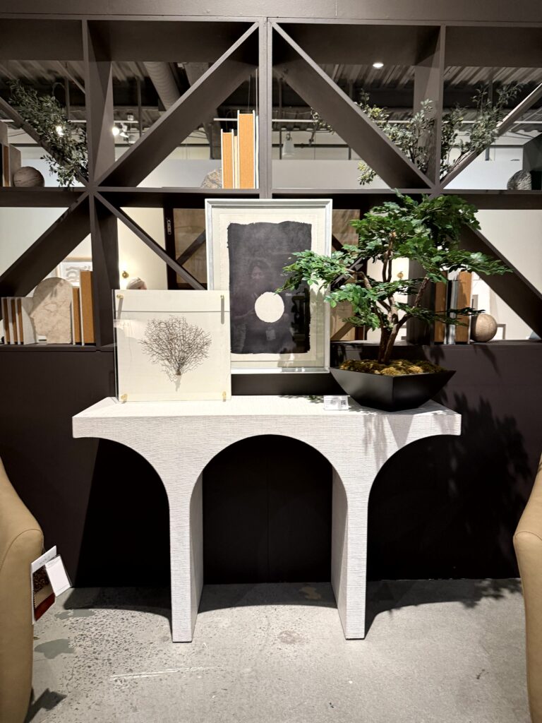 sideboard table with scalloped detail. High Point Market Lindsey Putzier interior design, Hudson Ohio 