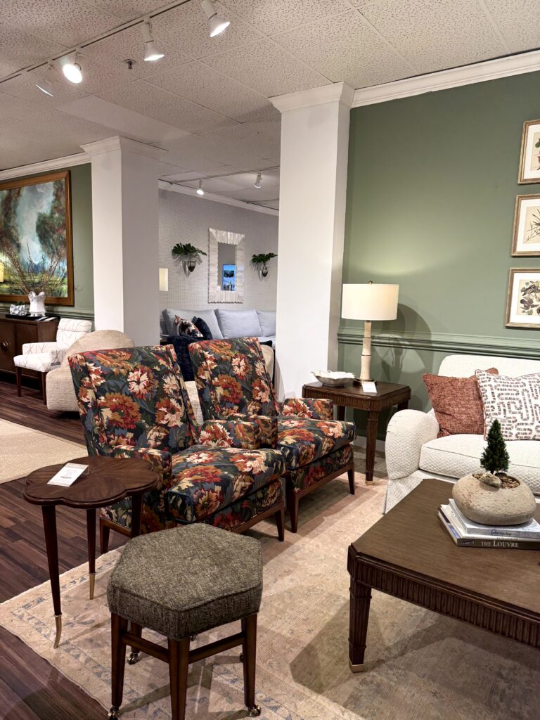 Floral fabric chairs High Point Market, interior design trends, Lindsey Putzier Hudson Ohio