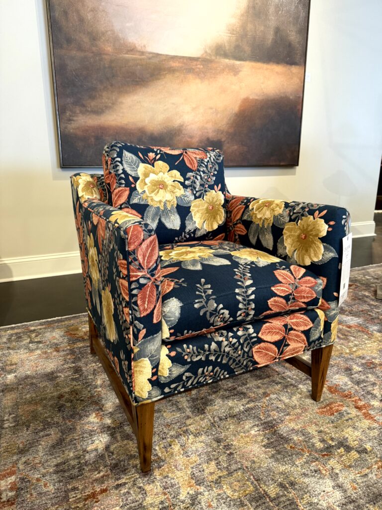 Chair with floral fabric- High Point Market, interior design trends, Lindsey Putzier Hudson Ohio