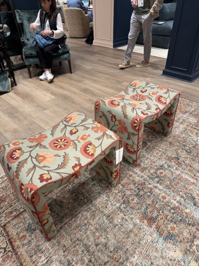 two floral foot stools High Point Market, interior design trends, Lindsey Putzier Hudson Ohio