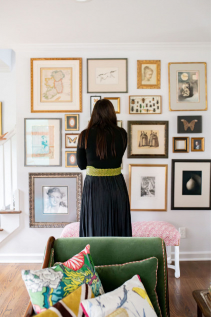 Gallery wall with many frames Lindsey Putzier interior design Hudson Ohio
