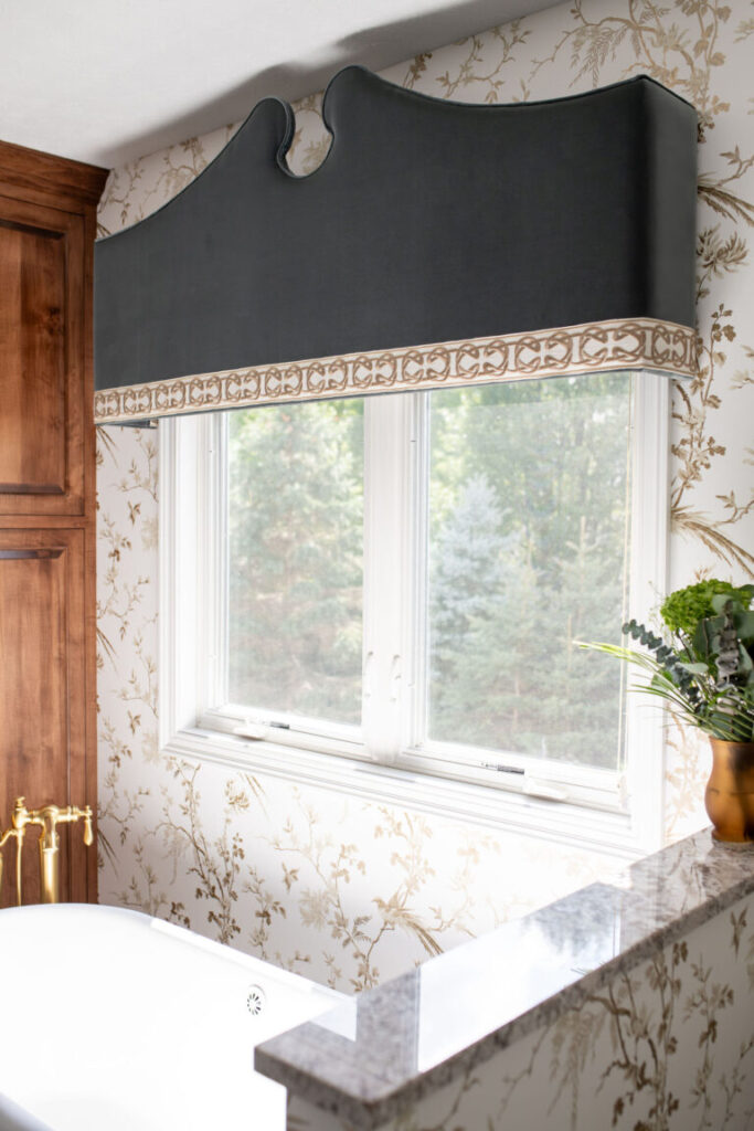 custom window treatments in the bathroom Lindsey Putzier interior design Hudson Ohio 