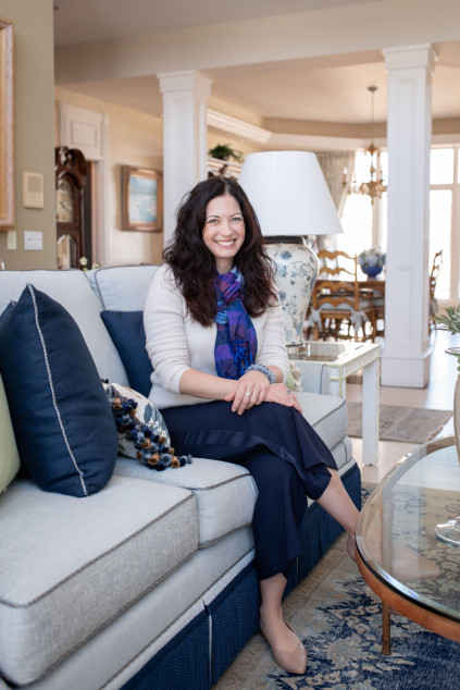 Lindsey Putzier, founder and principal designer, in the living room. Hudson Ohio interior design