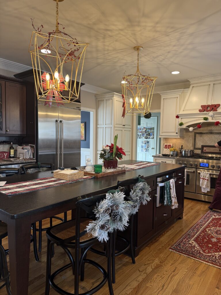 Before of the kitchen island in a dark wooden color. Lindsey Putzier interior design Hudson Ohio 